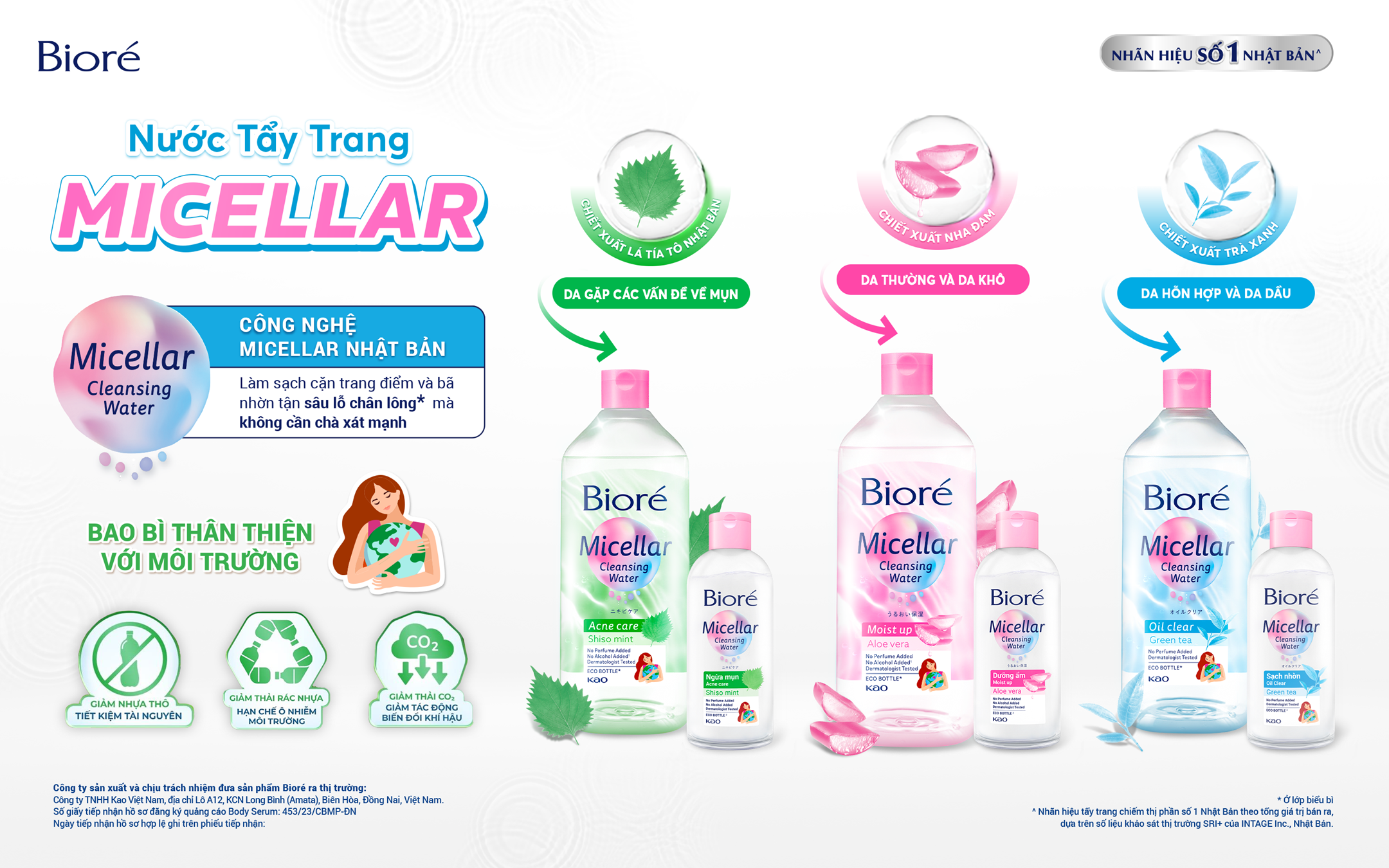 Nước tẩy trang Bioré tiện lợi với 2 dung tích 400ml và 90ml
